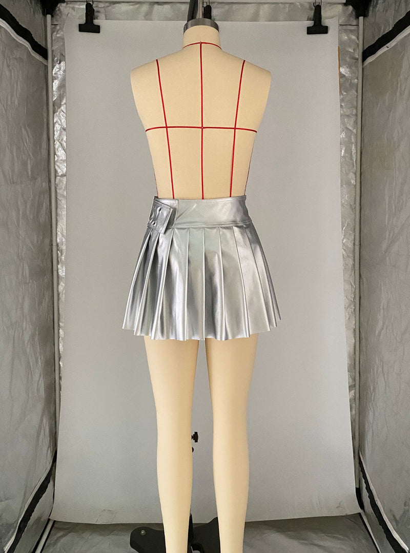 Fashion Pleates PU Leather Mini Skirts ANDF 2434