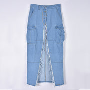 Fashion Denim Tassel High Split Skirt GNZD 9150DD
