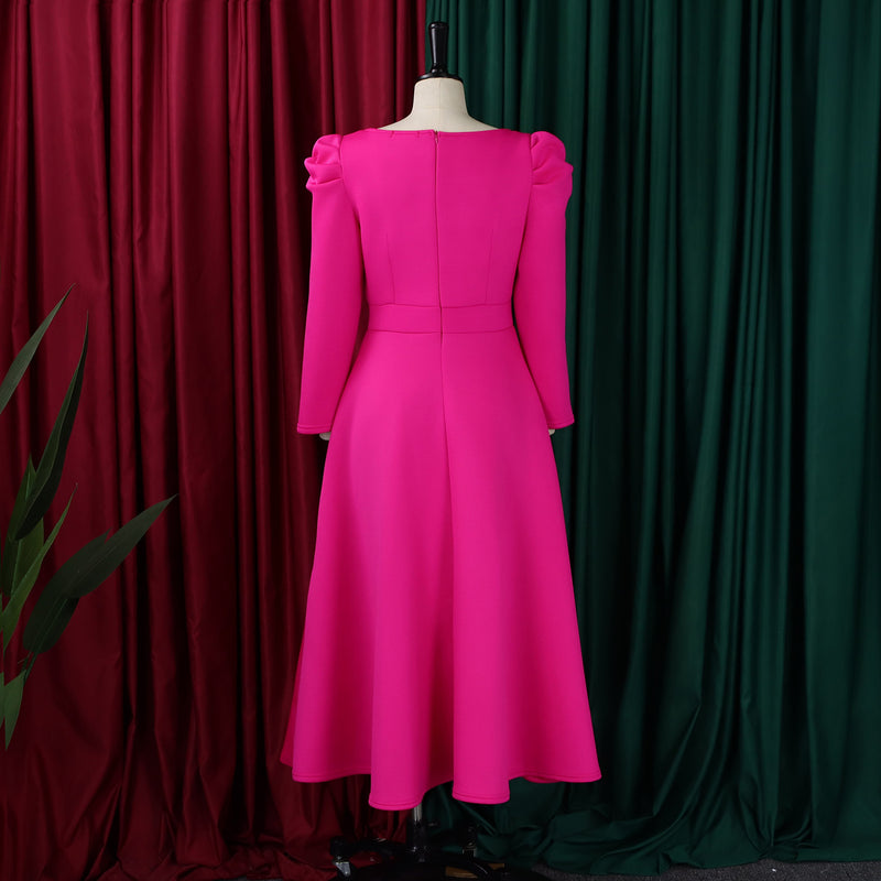 Plus Size Solid Color Square Neck Midi Dress GMLF 3354