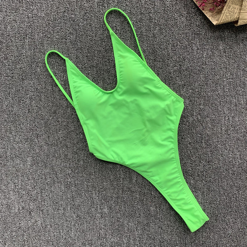 Solid Sexy Backless Thong Bikini One Piece Swimsuit CASF 8942