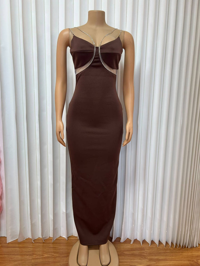 V Neck Sling Slim Maxi Dress GMYU 11500