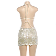 Sexy Sequin Backless Halterneck Mini Dress DLSF K6D16221A