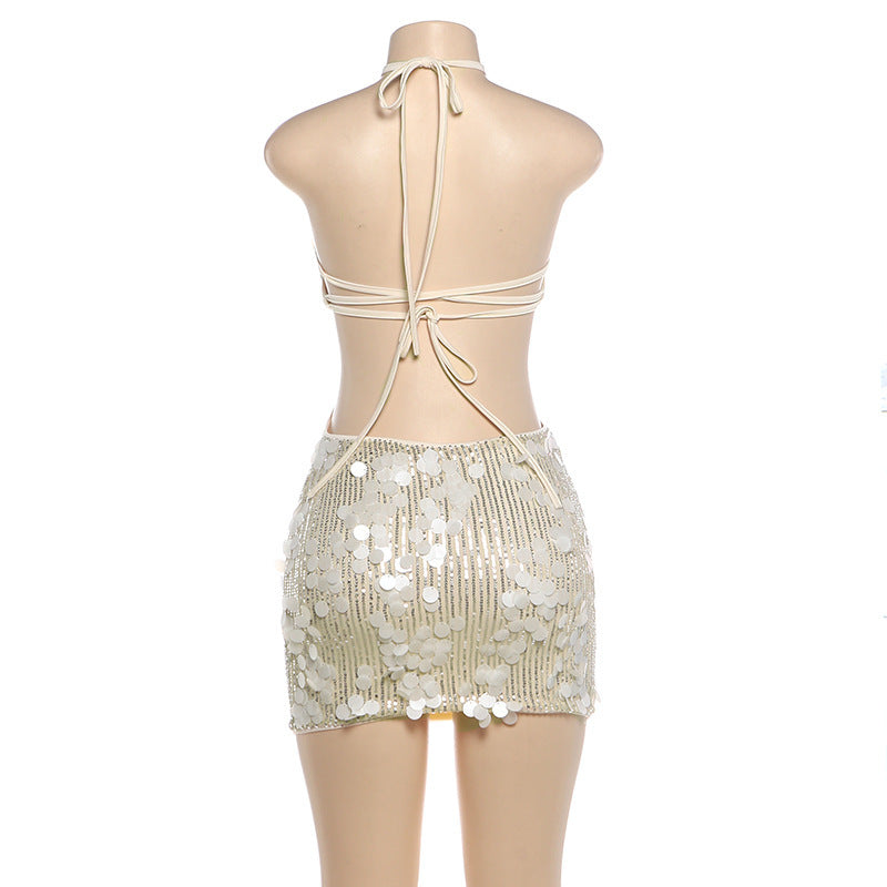 Sexy Sequin Backless Halterneck Mini Dress DLSF K6D16221A