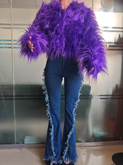 Solid Color Long Sleeve Plush Coat GXHF M81016