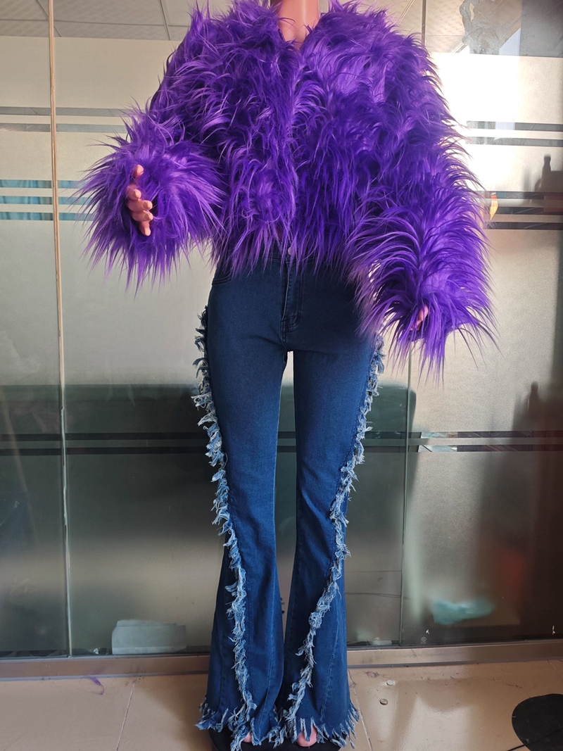 Solid Color Long Sleeve Plush Coat GXHF M81016