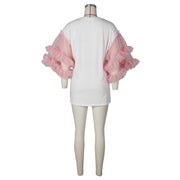 Mesh Patchwork Sleeve Loose Solid T Shirt ZSD 0615