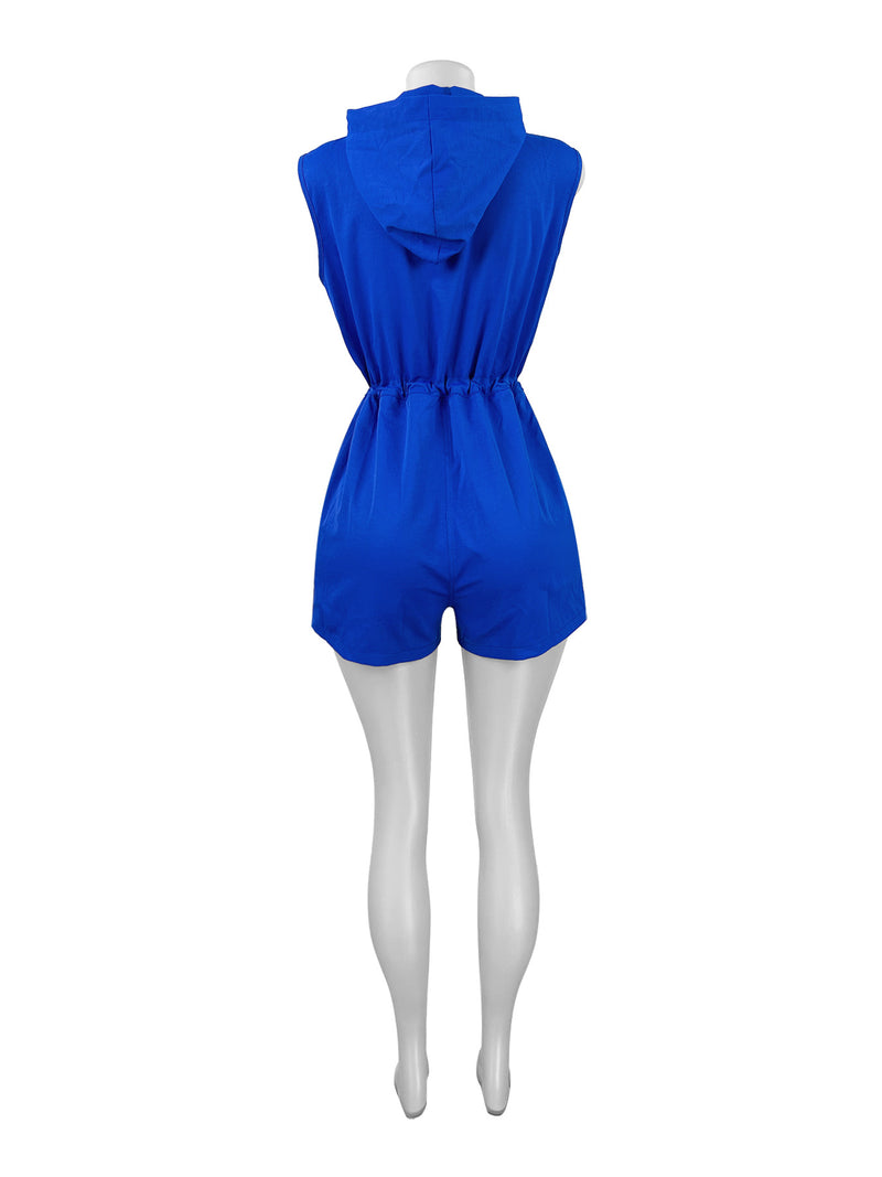 Solid Sleeveless Zipper Drawstring Romper CH 25027
