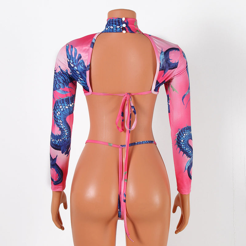 Fashion Sexy Print Long Sleeve Mini Skirt Set GOSD OS6519