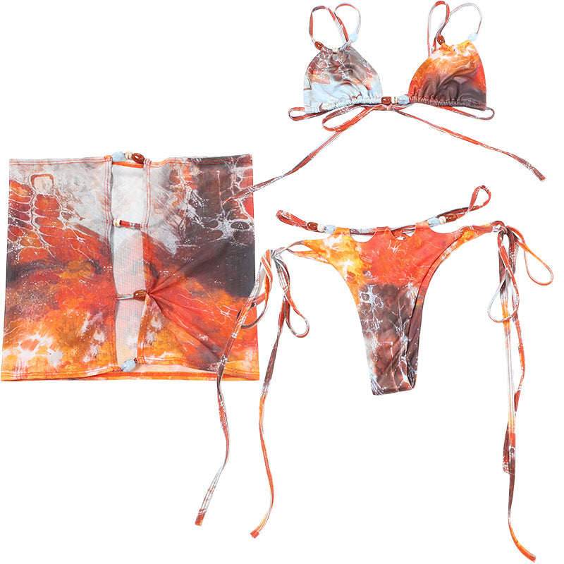 Sexy Mesh Tie Up Bikinis Three Piece Swimsuit XEF K25S67251