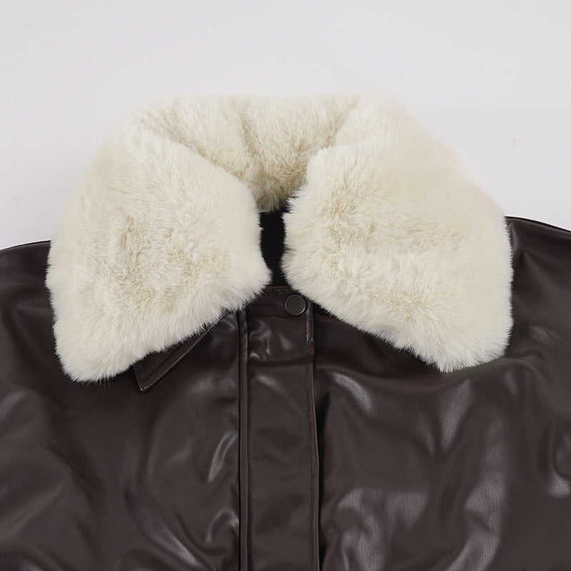 Fur Collar Zipper Leather Jacket GPKJ MR51470