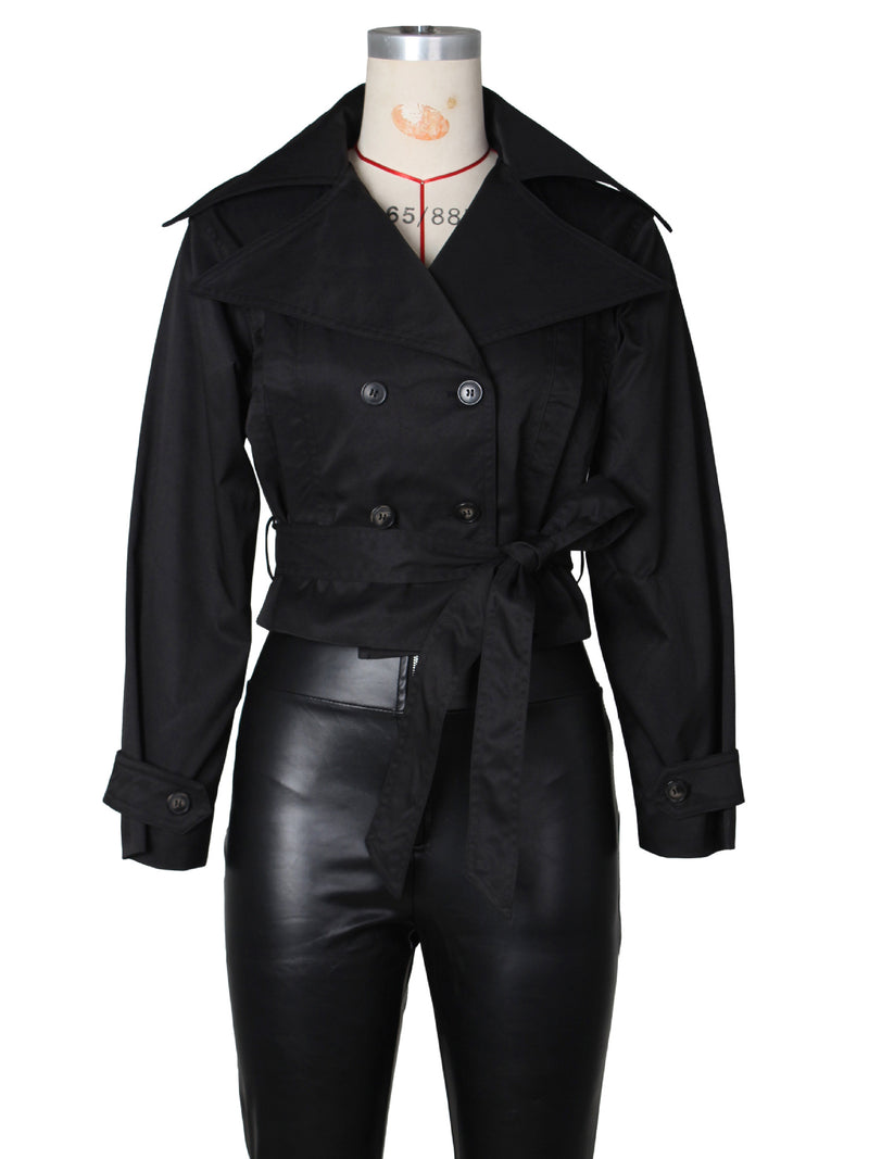 Double breasted Lapel Tie Up Coat ZSD 0776