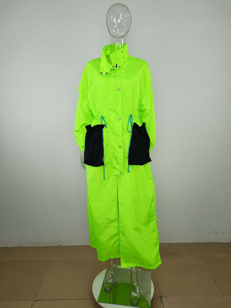 Long Sleeve Stand Collar Long Trench Coat MUE 3453