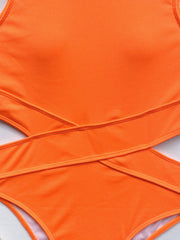 Solid Hollow Out Bikini One Piece Swimsuit CASF 6289