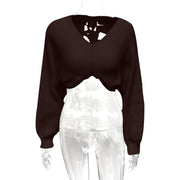 Long Sleeve V Neck Knits Sweater GQNF Y00255CM