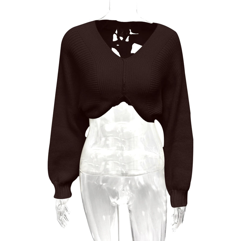 Long Sleeve V Neck Knits Sweater GQNF Y00255CM