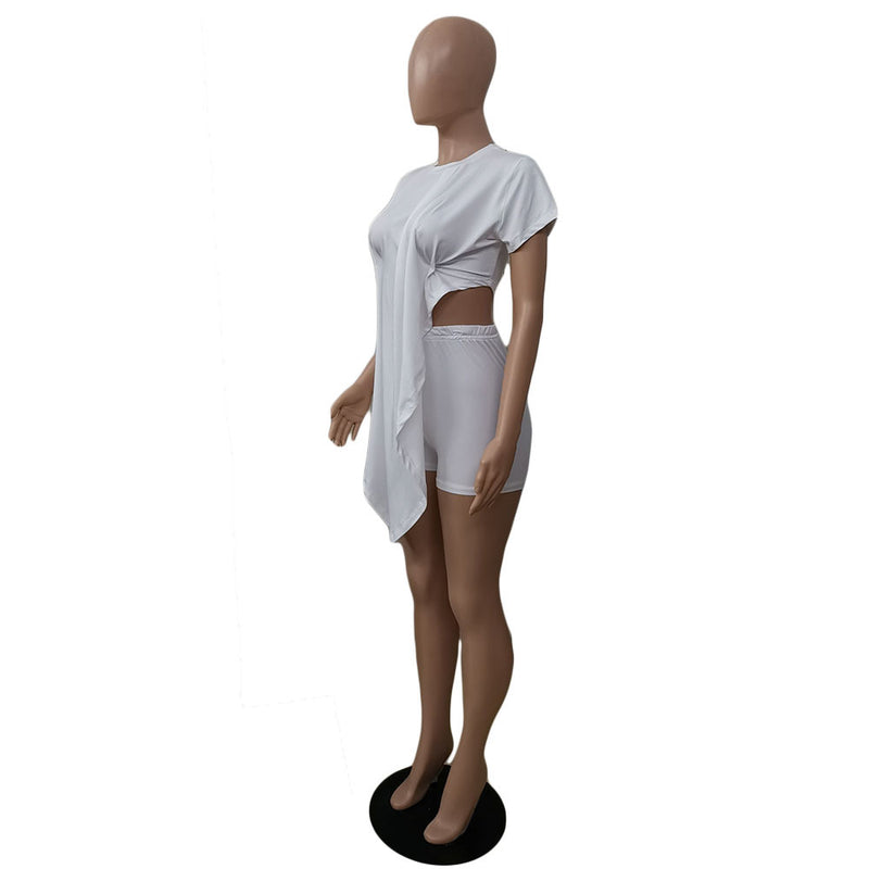 Solid Irregular Top Shorts Two Piece Sets GCNF 0111