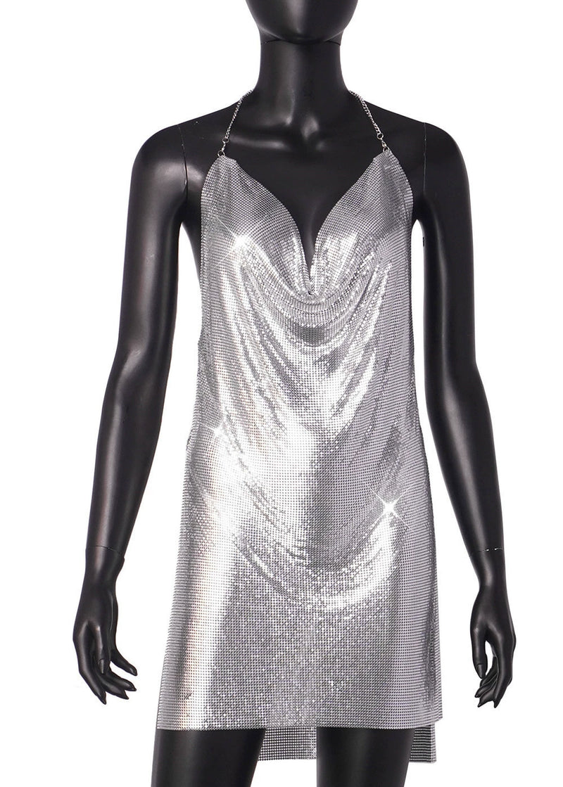 Backless Sequin V Neck Halterneck Mini Dress GZYY 2669