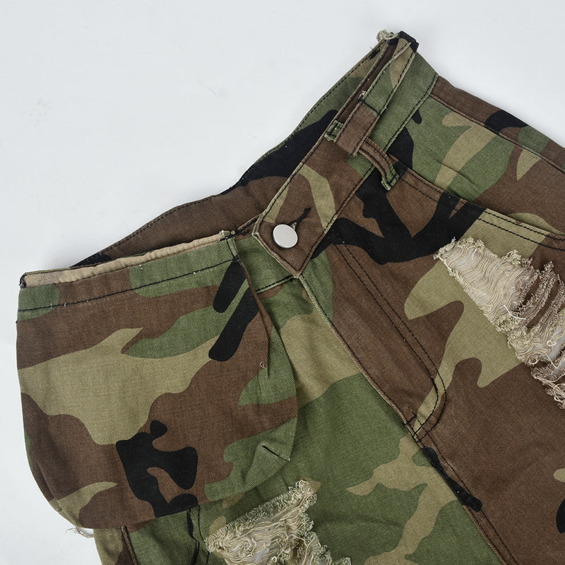 Plus Size Camouflage Print Tassel Short GBTF 6603PL