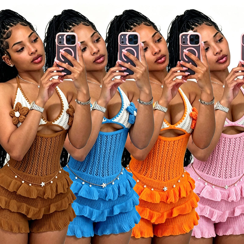 Knits Halterneck Hollow Out Romper CM 60511