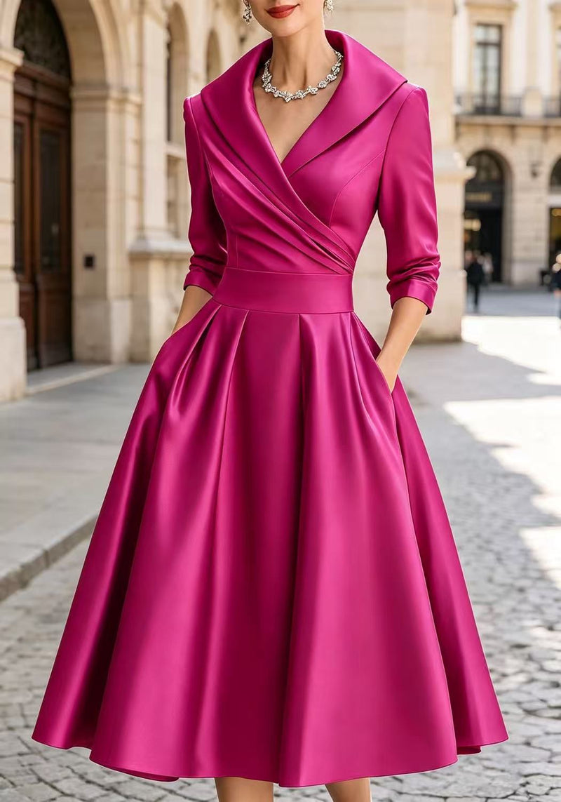 Plus Size Solid Color Long Sleeve Satin Midi Dress BGN 371