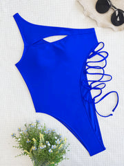 Solid Single Shoulder Bandage One Piece Swimsuit CASF 6515
