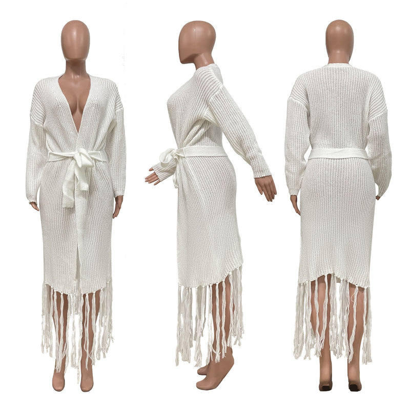 Solid Color Tassel Sweater Coats TR 1220