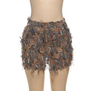 Stripe Tassel Slim Mini Skirts GZJQ K24J49458