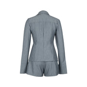 Stripe Lapel Short Sleeve Tie Two Piece Shorts Set AIL 324