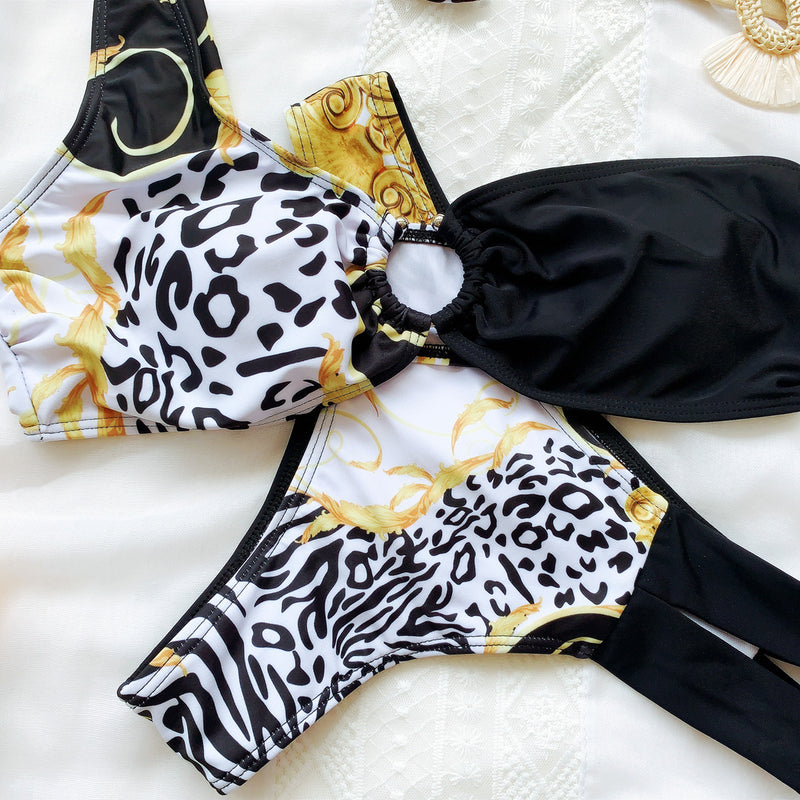 Sexy Printed One Shoulder Bikini 2 Piece Sets CASF 6093