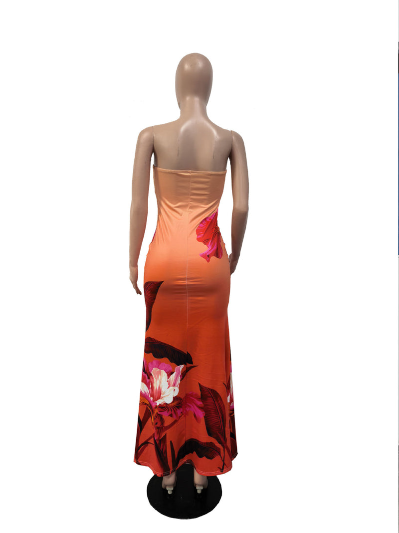 Sexy Printed Off Shoulder Maxi Dress MZ 26021