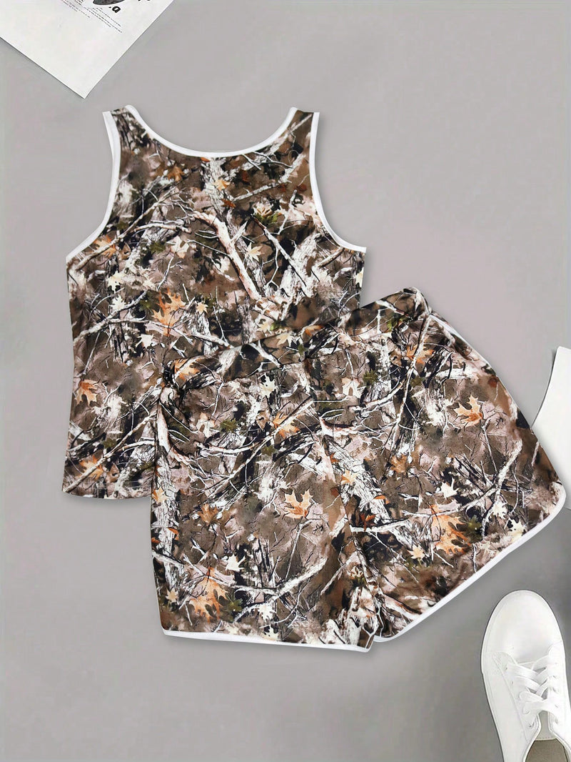 Camouflage Print Sleeveless Two Piece Shorts Set SH 391102
