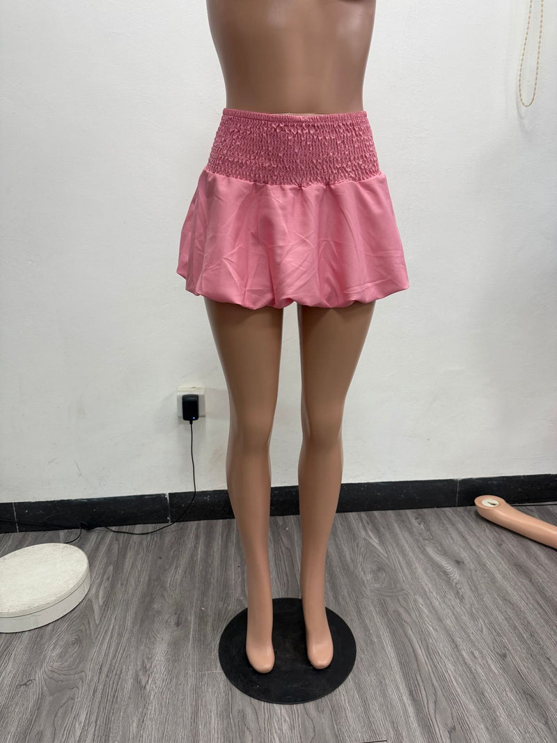 Solid Color Bubble Pleated Mini Skirt TK 6338
