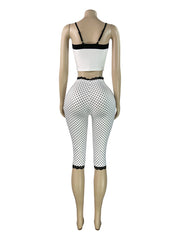 Print Bow Tie Camisole Top Lace Fifth Pants Suit CH 26020