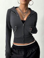 Solid Color Hooded Long Sleeve Sweatshirt Coat GYXN 73122