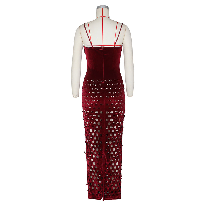 Gold Velvet Hollow Out Light Bodycon Dress ZSD 0661