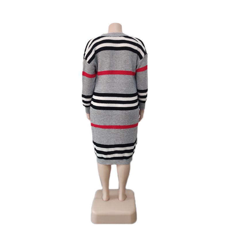 Plus Size Stripe Knits Long Coats QYXZ 9100