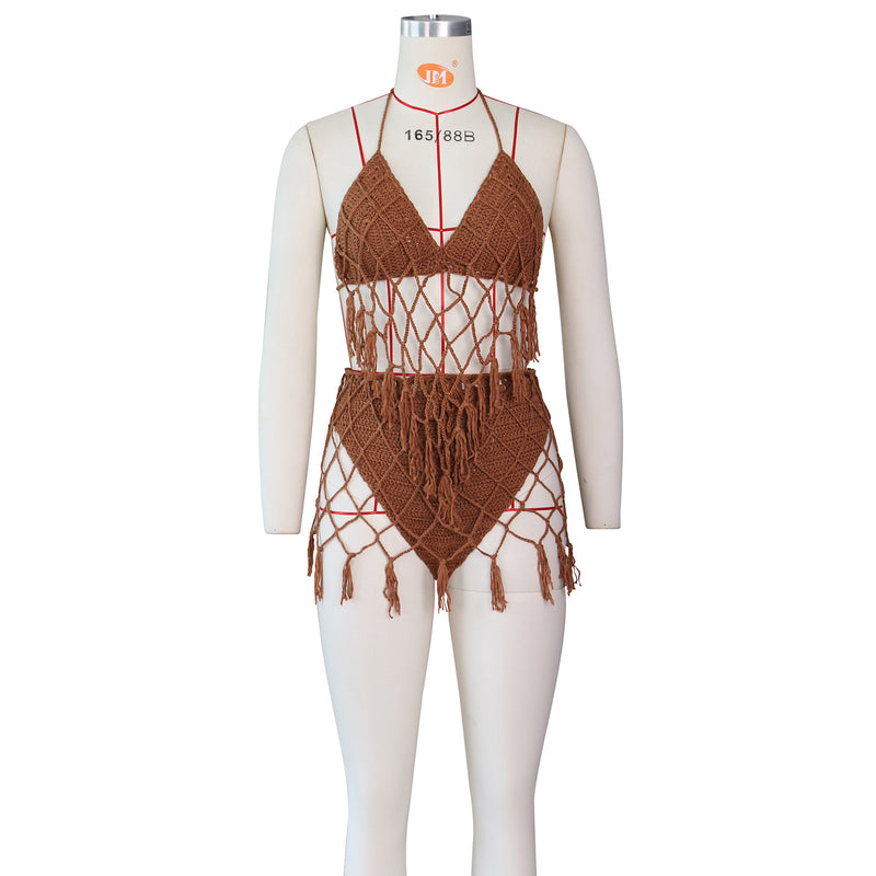 Sexy Crochet Tassel Hollow Bikini Two Piece Sets ZSD Z0105