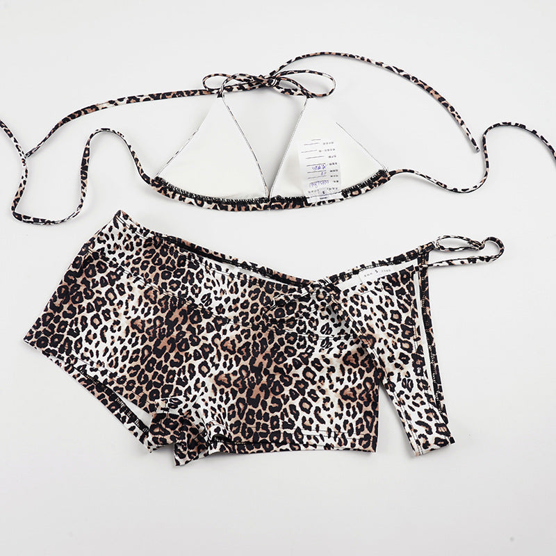 Leopard Print Halterneck Bikinis 3 Piece Swimsuit GPKJ MR48041