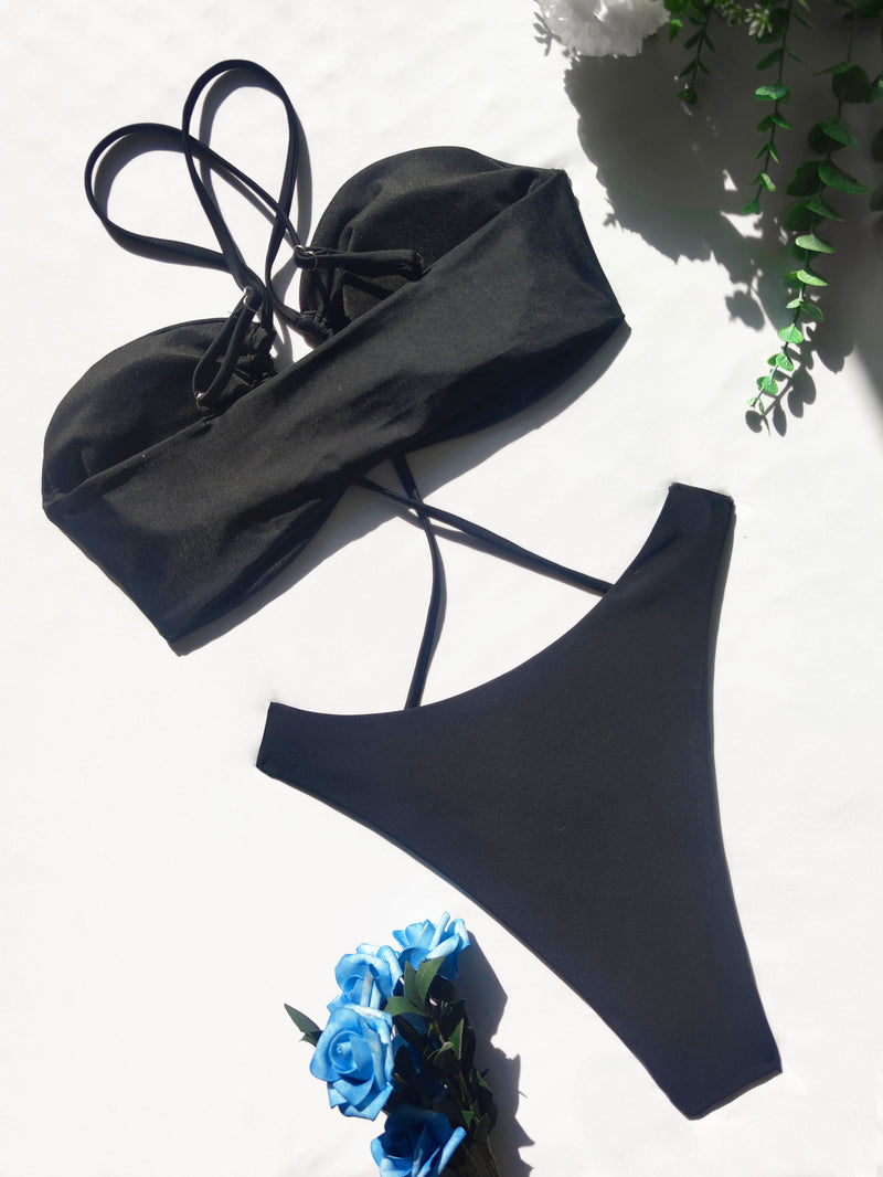 Solid Sexy Hollow Bandage One Piece Swimsuit CASF 6342