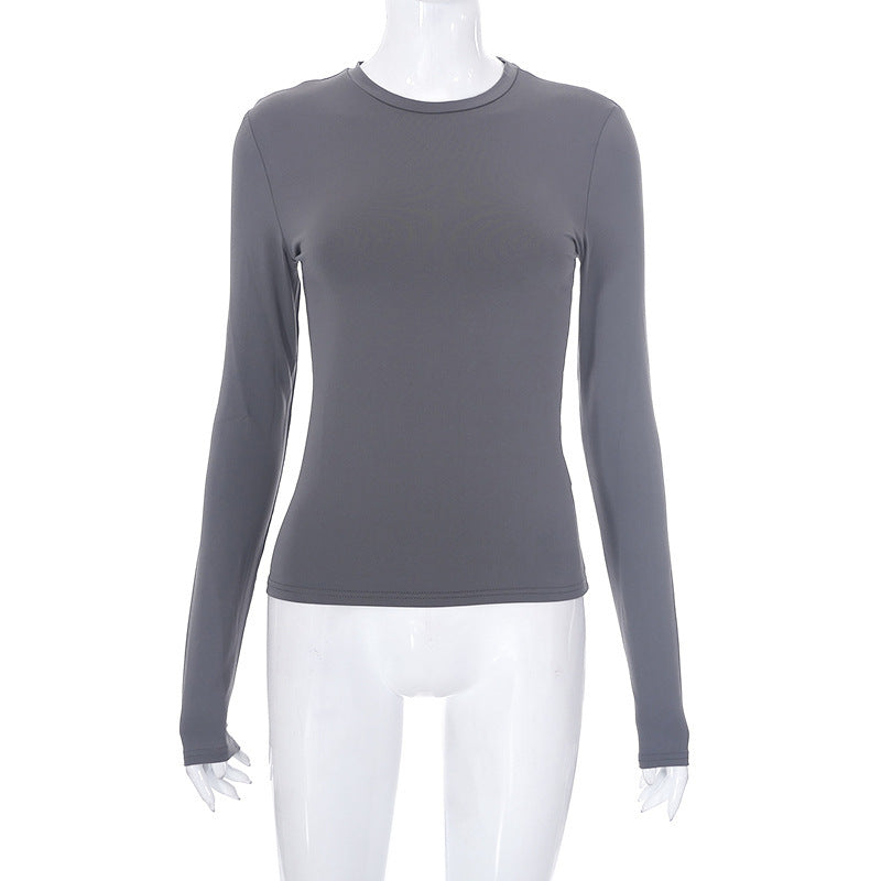 Solid Long Sleeve O Neck T Shirt GSZM M22TP636