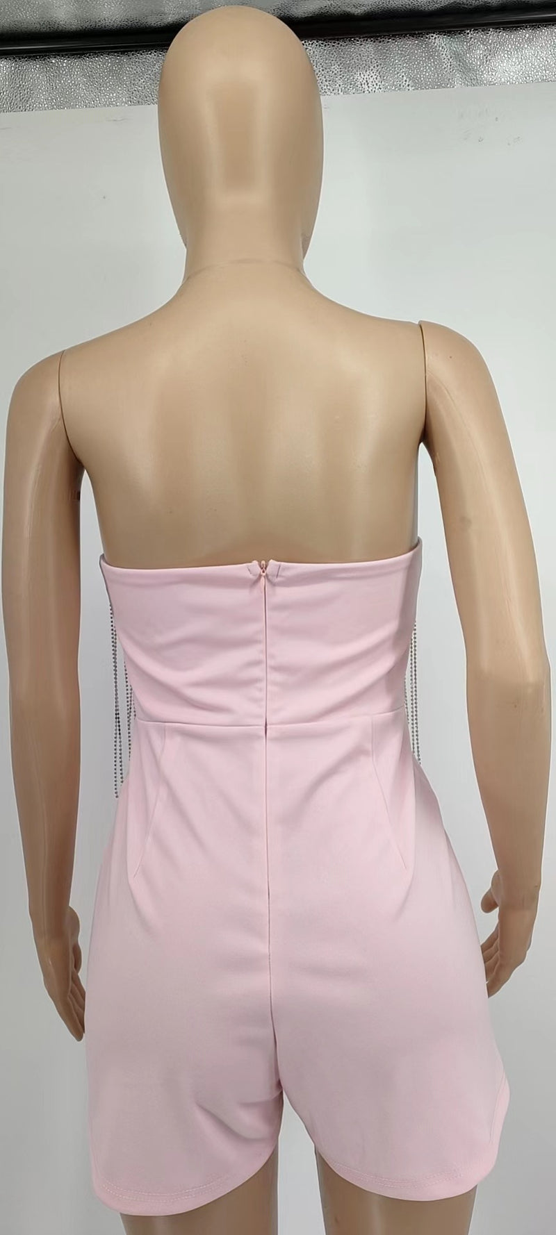 Rhinestone Deep V Neck Tassel Wrap Romper GYOM 8855