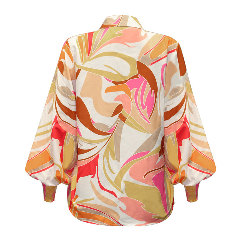 Printed Single Breasted Lantern Long Sleeve Shirt GOSD 10110