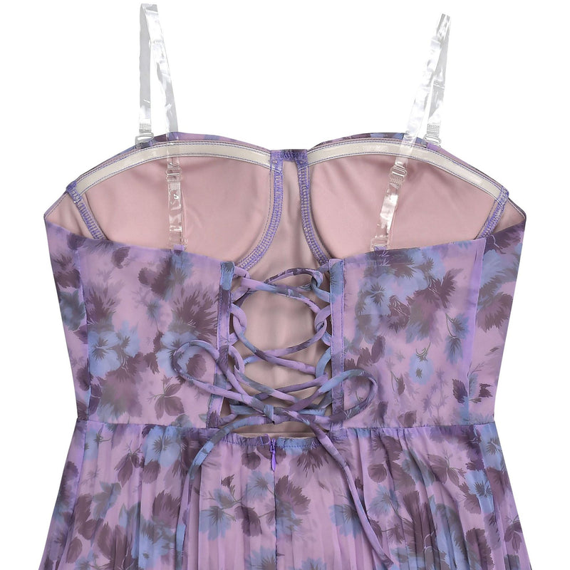 Floral Print Pleated Chiffon Maxi Dress BY 7751