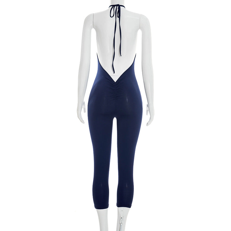 Halterneck Solid Color Backless Seventh Jumpsuit MXBF J26JP050