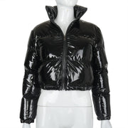 Solid PU Leather Stand up Collar Cotton Jacket GSZM A20666T