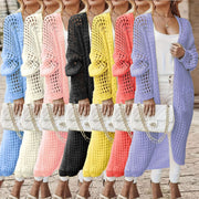 Plus Size Solid Long Hollow Out Sweater Cardigan Jacket FSXF 633