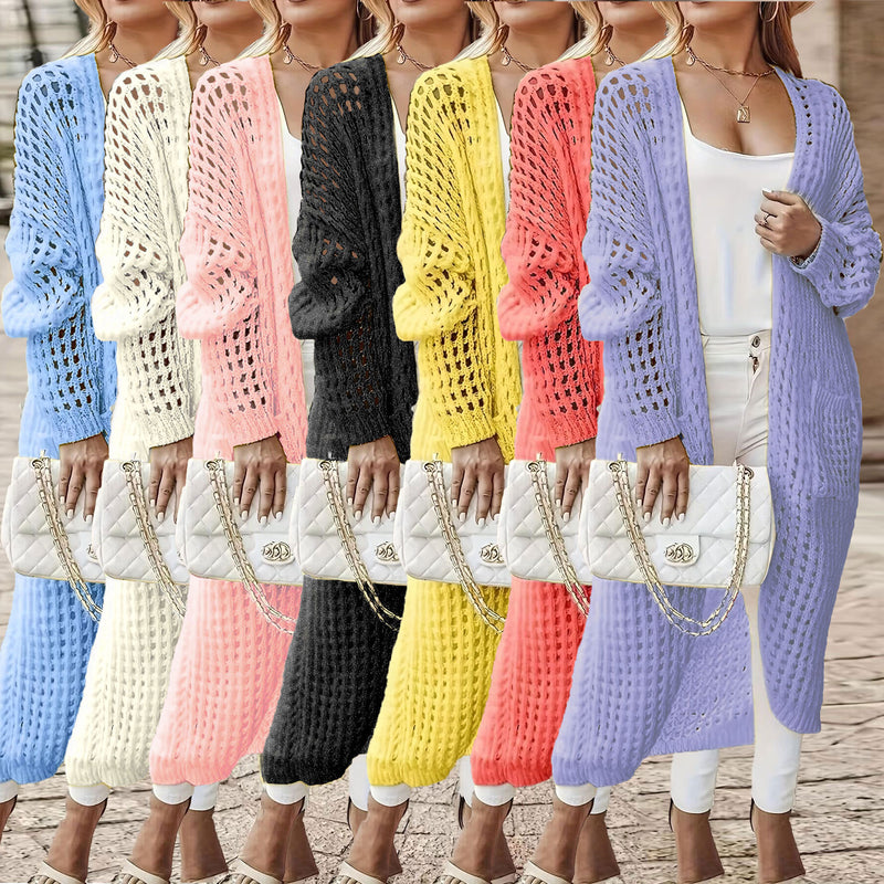 Plus Size Solid Long Hollow Out Sweater Cardigan Jacket FSXF 633