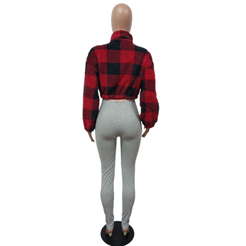Plush Plaid Fashion Long Sleeve Jacket MEM 88515