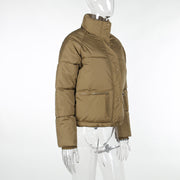 Long Sleeve Standing Collar Solid Color Cotton Jacket FL 23469