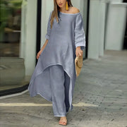 Plus Size Solid Color Long Sleeve Irregular Two Piece Pants Set GYJY W0839